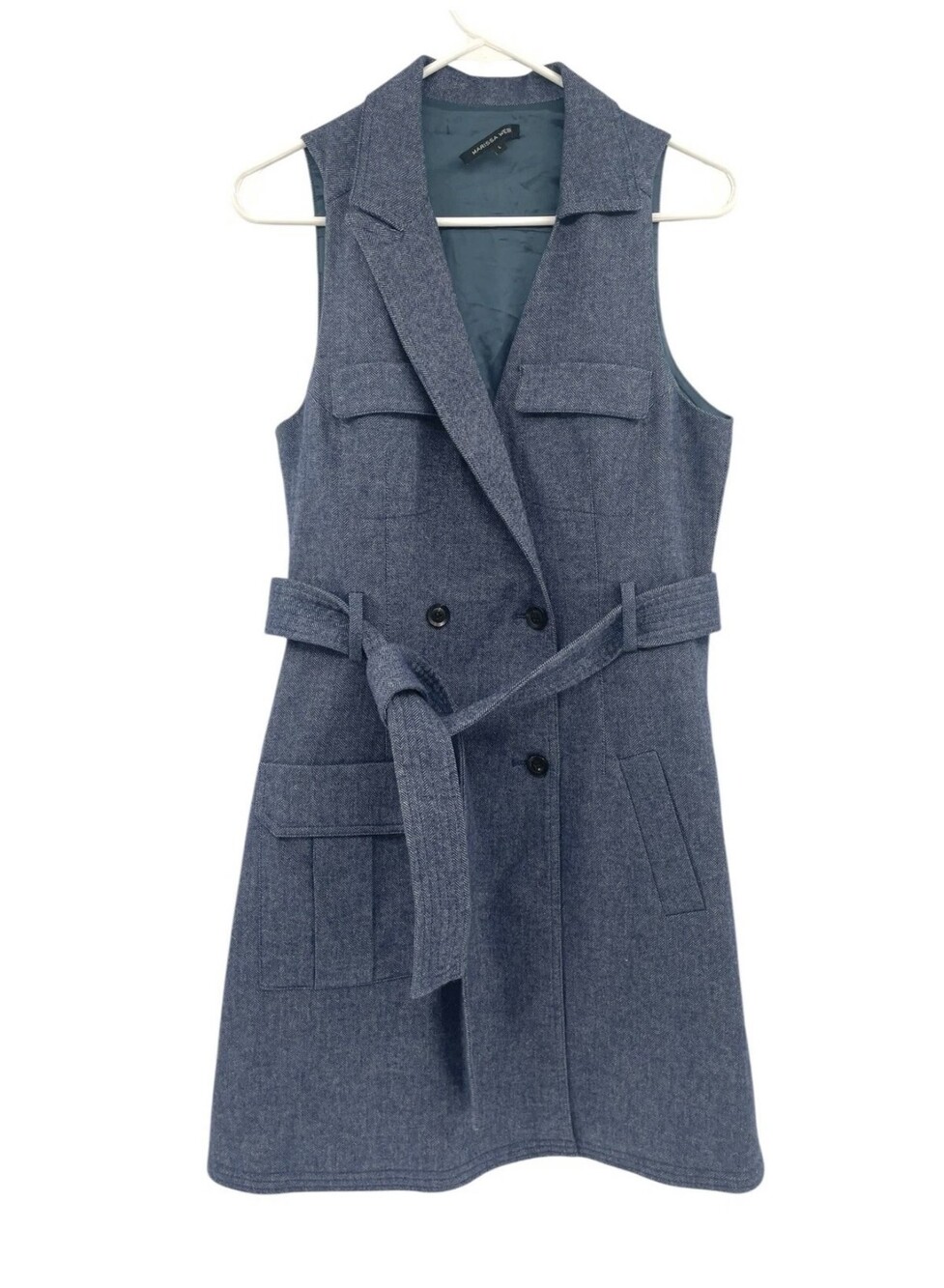 Marissa Webb Dress Womens Large Sleeveless Belted Utility Wool Blend Herringbone